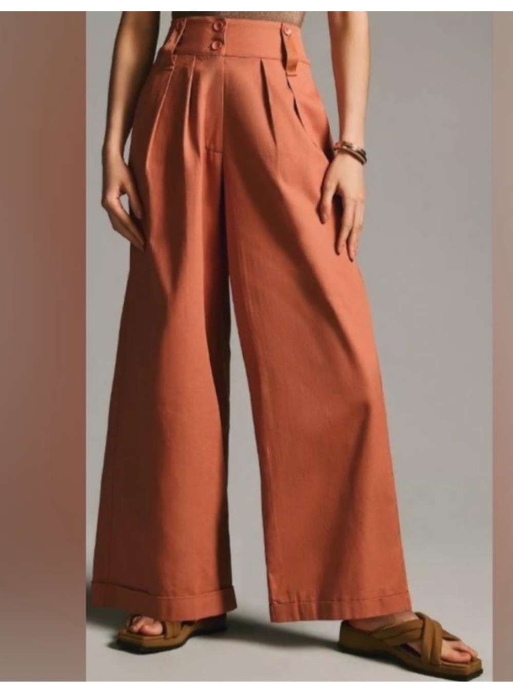 Tiny Anthropologie Cotton Wide Leg Pleated Trouser Pant Rust size Large